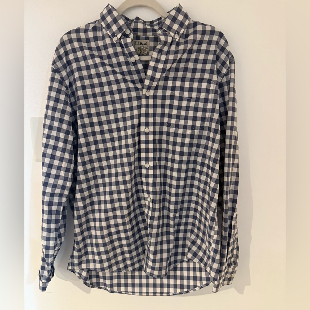 L.L. Bean Men's Navy and White Plaid Shirt